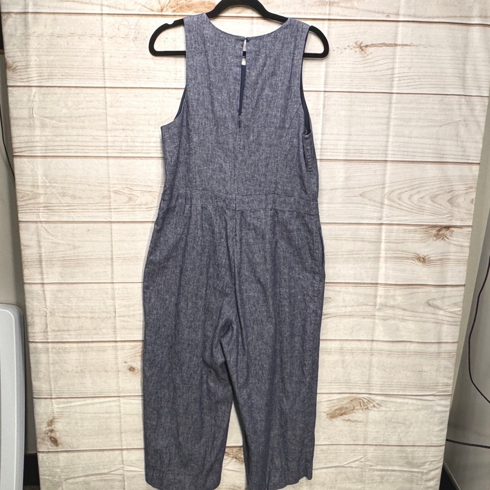 Banana Republic Blue Linen Blend Wide Leg Cropped Jumpsuit Size 12 Sleeveless - Picture 2 of 9